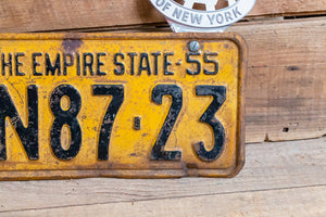 1955 New York Empire State Vintage License Plate with AAA Auto Club Topper - Eagle's Eye Finds