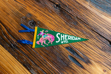 Load image into Gallery viewer, Sheridan Wyoming Green Felt Pennant Vintage WY Wall Decor - Eagle&#39;s Eye Finds
