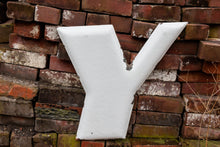 Load image into Gallery viewer, Goodyear Y White Letter Porcelain Vintage Wall Hanging Decor Metal Initials Name Letter - Eagle&#39;s Eye Finds
