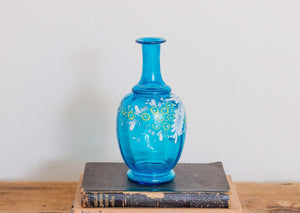 Blue Floral Blown Vase Antique English or Bohemian Glass - Eagle's Eye Finds