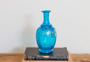 Blue Floral Blown Vase Antique English or Bohemian Glass - Eagle's Eye Finds