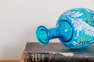 Blue Floral Blown Vase Antique English or Bohemian Glass - Eagle's Eye Finds