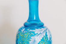 Load image into Gallery viewer, Blue Floral Blown Vase Antique English or Bohemian Glass - Eagle&#39;s Eye Finds
