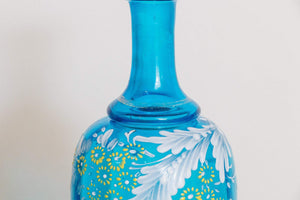 Blue Floral Blown Vase Antique English or Bohemian Glass - Eagle's Eye Finds