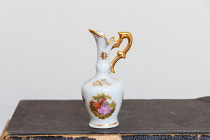 Limoges Lovers Gilt Pitcher Vintage Golden Porcelain Decor - Eagle's Eye Finds