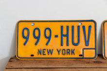 Load image into Gallery viewer, New York 999 HUV License Plate Pair Vintage Triple Digit Wall Hanging Decor - Eagle&#39;s Eye Finds
