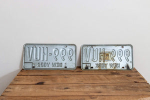 New York 999 HUV License Plate Pair Vintage Triple Digit Wall Hanging Decor - Eagle's Eye Finds
