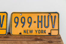Load image into Gallery viewer, New York 999 HUV License Plate Pair Vintage Triple Digit Wall Hanging Decor - Eagle&#39;s Eye Finds
