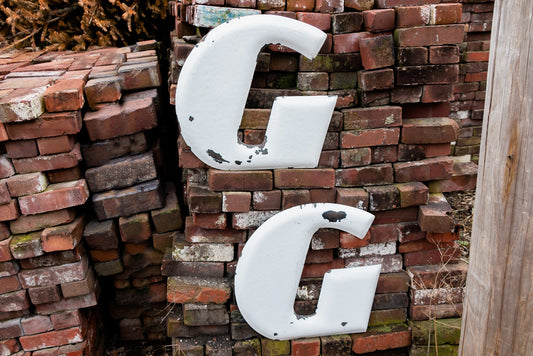 Goodyear G White Letter Porcelain Vintage Wall Hanging Decor Metal Initials Name Letter - Eagle's Eye Finds