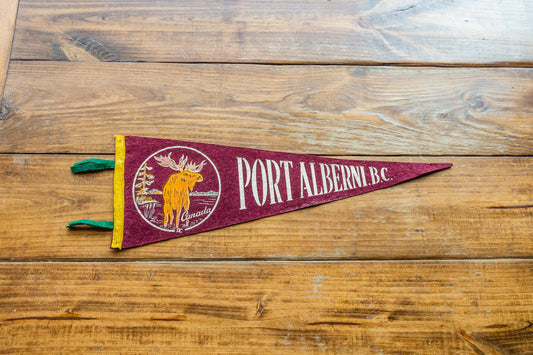Port Alberni BC Canada Vintage Maroon Felt Pennant Wall Decor - Eagle's Eye Finds