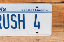 Load image into Gallery viewer, RUSH 4 Illinois Vanity License Plate Vintage Wall Hanging Decor - Eagle&#39;s Eye Finds
