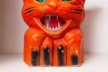 Load image into Gallery viewer, Cat Paper Mache Lantern Halloween Decor Hissing Cat on Fence - Eagle&#39;s Eye Finds
