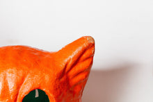 Load image into Gallery viewer, Cat Paper Mache Lantern Halloween Decor Hissing Cat on Fence - Eagle&#39;s Eye Finds
