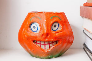 Paper Mache Pumpkin Jack O'Lantern Halloween Decor Smiling Face - Eagle's Eye Finds