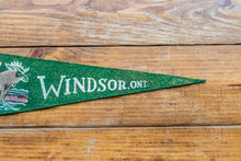 Load image into Gallery viewer, Windsor Ontario Canada Green Felt Pennant Vintage Moose Wall Decor - Eagle&#39;s Eye Finds
