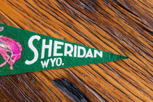 Load image into Gallery viewer, Sheridan Wyoming Green Felt Pennant Vintage WY Wall Decor - Eagle&#39;s Eye Finds
