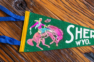 Sheridan Wyoming Green Felt Pennant Vintage WY Wall Decor - Eagle's Eye Finds