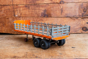 Hubley Stake Truck 500 Series Vintage Orange Toy Flatbed Stake Trailer Truck - Eagle's Eye Finds