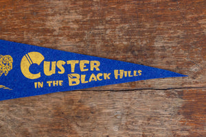 Custer in the Black Hills South Dakota Blue Felt Pennant Vintage Wall Hanging Decor - Eagle's Eye Finds