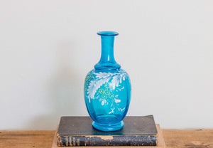 Blue Floral Blown Vase Antique English or Bohemian Glass - Eagle's Eye Finds