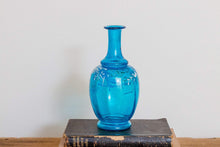 Load image into Gallery viewer, Blue Floral Blown Vase Antique English or Bohemian Glass - Eagle&#39;s Eye Finds
