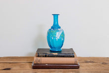 Load image into Gallery viewer, Blue Floral Blown Vase Antique English or Bohemian Glass - Eagle&#39;s Eye Finds
