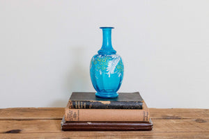 Blue Floral Blown Vase Antique English or Bohemian Glass - Eagle's Eye Finds