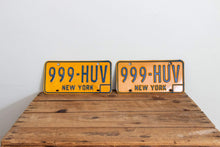 Load image into Gallery viewer, New York 999 HUV License Plate Pair Vintage Triple Digit Wall Hanging Decor - Eagle&#39;s Eye Finds
