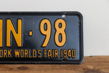 Load image into Gallery viewer, New York 1940 License Plate Vintage World&#39;s Fair MN 98 Wall Decor - Eagle&#39;s Eye Finds
