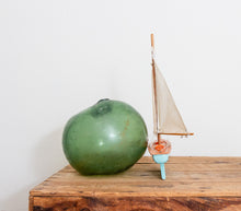 Load image into Gallery viewer, Wood Toy Boat Vintage Light Blue Pond Ship Lake House Decor - Eagle&#39;s Eye Finds
