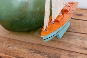 Wood Toy Boat Vintage Light Blue Pond Ship Lake House Decor - Eagle's Eye Finds