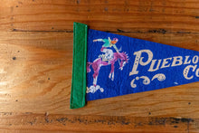 Load image into Gallery viewer, Pueblo Colorado Felt Pennant Vintage Blue CO Wall Decor - Eagle&#39;s Eye Finds
