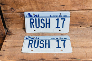 RUSH 17 Illinois Vanity License Plate Pair Vintage Wall Hanging Decor - Eagle's Eye Finds