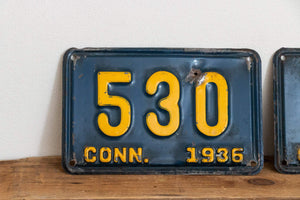 530 Connecticut 1936 License Plate Pair 3 Digit Low Number Vintage Wall Decor - Eagle's Eye Finds
