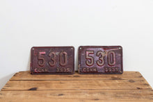 Load image into Gallery viewer, 530 Connecticut 1935 License Plate Pair 3 Digit Low Number Vintage Wall Decor - Eagle&#39;s Eye Finds
