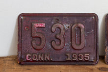 Load image into Gallery viewer, 530 Connecticut 1935 License Plate Pair 3 Digit Low Number Vintage Wall Decor - Eagle&#39;s Eye Finds
