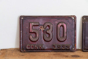 530 Connecticut 1933 License Plate Pair 3 Digit Low Number Vintage Wall Decor - Eagle's Eye Finds