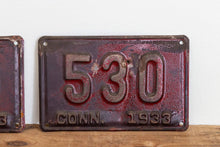 Load image into Gallery viewer, 530 Connecticut 1933 License Plate Pair 3 Digit Low Number Vintage Wall Decor - Eagle&#39;s Eye Finds
