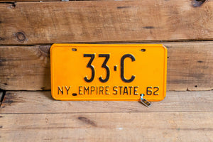 New York 1962 License Plate with Matching DAV Keychain 33-C Vintage Wall Decor - Eagle's Eye Finds