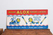 Load image into Gallery viewer, Alox Shoelaces Sign Vintage Cardboard Advertising Mudroom Wall Decor - Eagle&#39;s Eye Finds
