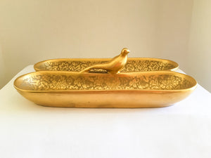 Golden Bird Ornate Relish Celery Tray Vintage Ceramic Pottery - Eagle's Eye Finds