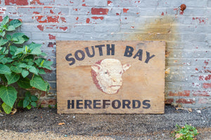 South Bay Hereford Cow Sign Vintage Painted Wood Farm Sign - Eagle's Eye Finds
