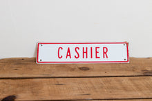 Load image into Gallery viewer, Cashier Sign Vintage Embossed Red and White Wall Hanging Decor - Eagle&#39;s Eye Finds
