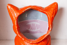 Load image into Gallery viewer, Cat Paper Mache Lantern Halloween Decor Hissing Cat on Fence - Eagle&#39;s Eye Finds
