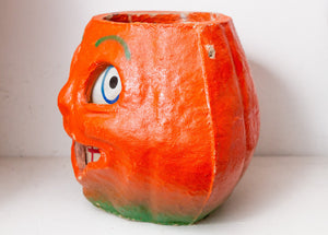 Paper Mache Pumpkin Jack O'Lantern Halloween Decor Smiling Face - Eagle's Eye Finds