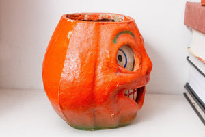 Paper Mache Pumpkin Jack O'Lantern Halloween Decor Smiling Face - Eagle's Eye Finds