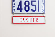 Load image into Gallery viewer, Cashier Sign Vintage Embossed Red and White Wall Hanging Decor - Eagle&#39;s Eye Finds
