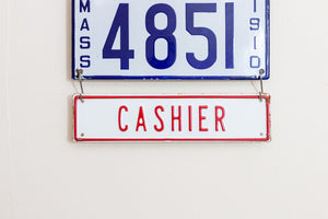 Cashier Sign Vintage Embossed Red and White Wall Hanging Decor - Eagle's Eye Finds