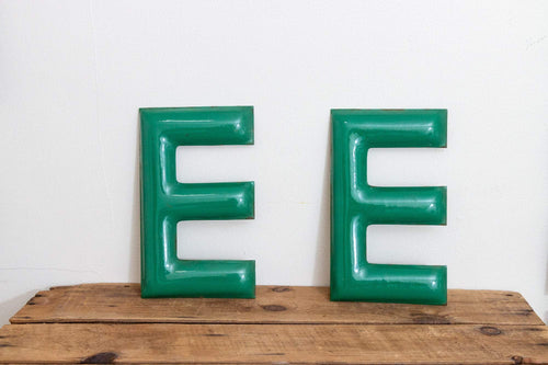 Green Letter E Porcelain Vintage Wall Hanging Decor Metal Initials Name Letter - Eagle's Eye Finds