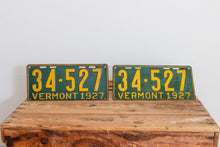 Load image into Gallery viewer, Vermont 1927 License Plate Pair Vintage Wall Hanging Decor - Eagle&#39;s Eye Finds
